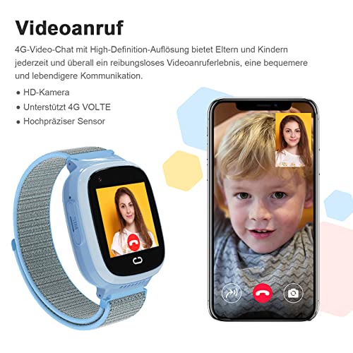 PTHTECHUS® Kinder Smartwatch Telefon mit GPS 4G, Videoanruf Sprachchat Kinder Anrufen Uhr mit GPS Tracker SOS Kamera APP-Verwaltung Armband Kompatibel Android und IOS für Jungen Mädchen Geschenk