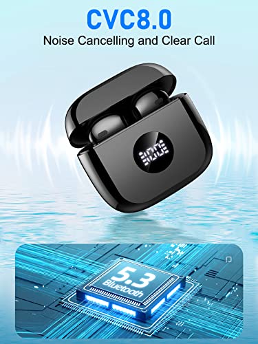 Bluetooth Kopfhörer, In Ear Kopfhörer Bluetooth 5.3 Kopfhörer Kabellos mit HD Mikrofon, HiFi Stereo Sound Ohrhörer 40 Std Spielzeit Kopfhörer mit USB-C Ladebox, LED Anzeige, IP7 Wasserdicht, Schwarz