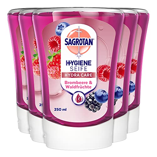 Sagrotan No-Touch Nachfüller Brombeere und Waldfrüchte – Für den automatischen Seifenspender – 5 x 250 ml Handseife