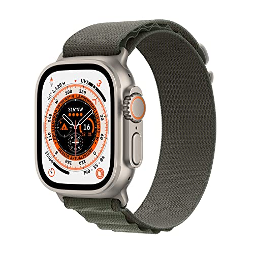 Apple Watch Ultra (GPS + Cellular, 49mm) Smartwatch - Titangehäuse, Alpine Loop Grün - Large. Fitnesstracker, präzisesGPS, Aktionstaste, extra Lange Batterielaufzeit, helleres Retina Display