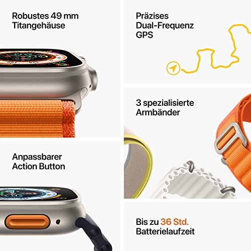 Apple Watch Ultra (GPS + Cellular, 49mm) Smartwatch - Titangehäuse, Alpine Loop Grün - Large. Fitnesstracker, präzisesGPS, Aktionstaste, extra Lange Batterielaufzeit, helleres Retina Display