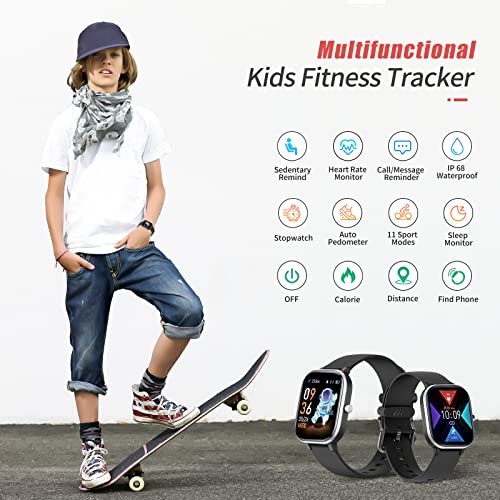 HENGTO Fitness Tracker für Kinder, IP68 wasserdichter Aktivitäts Tracker, Schrittzähler, Herzfrequenzmesser, 19 Sport Gesundheitsmodi, tolles Kindergeschenk für Teenager