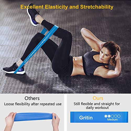 Gritin Fitnessbänder [5er Set] Widerstandsbänder mit 5 Stufen, 100% Latex Fitnessband Resistance Terra Bands mit Deutscher Übungsanleitung & Tragebeutel, Gymnastikband für Muskelaufbau, Yoga, Pilates