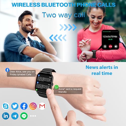 Aptkdoe Smartwatch Damen Herren mit Bluetooth Anrufe, 1.85 Zoll Voll Touch Screen Smart Watch, 112 Sportmodi Fitnessuhr, IP68 Wasserdicht Sportuhr mit Schrittzähler Schlafmonitor für iOS und Android