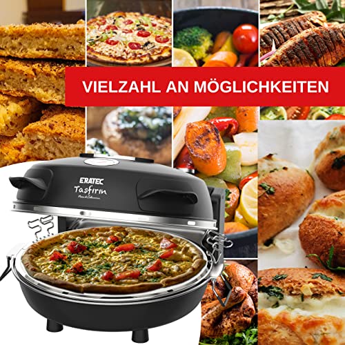 ERATEC - Pizzamaker SET PM-27. Elektrischer Pizzaofen für innen & außen. Tisch-Ofen bis zu 400°C, Platz für große Pizza. Inhalt: Mini Backofen Schwarz inkl. Zubehör: Pizzaschieber und Pizzaschneider