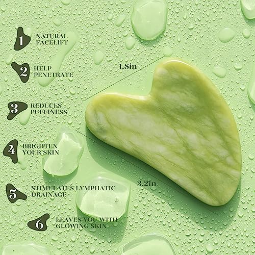 BAIMEI Gua Sha und Face Roller Tool, Jade Roller Gesichts- und Nackenmassagegerät, Gua Sha beruhigt und entspannt die Haut, verbessert Augenschwellungen