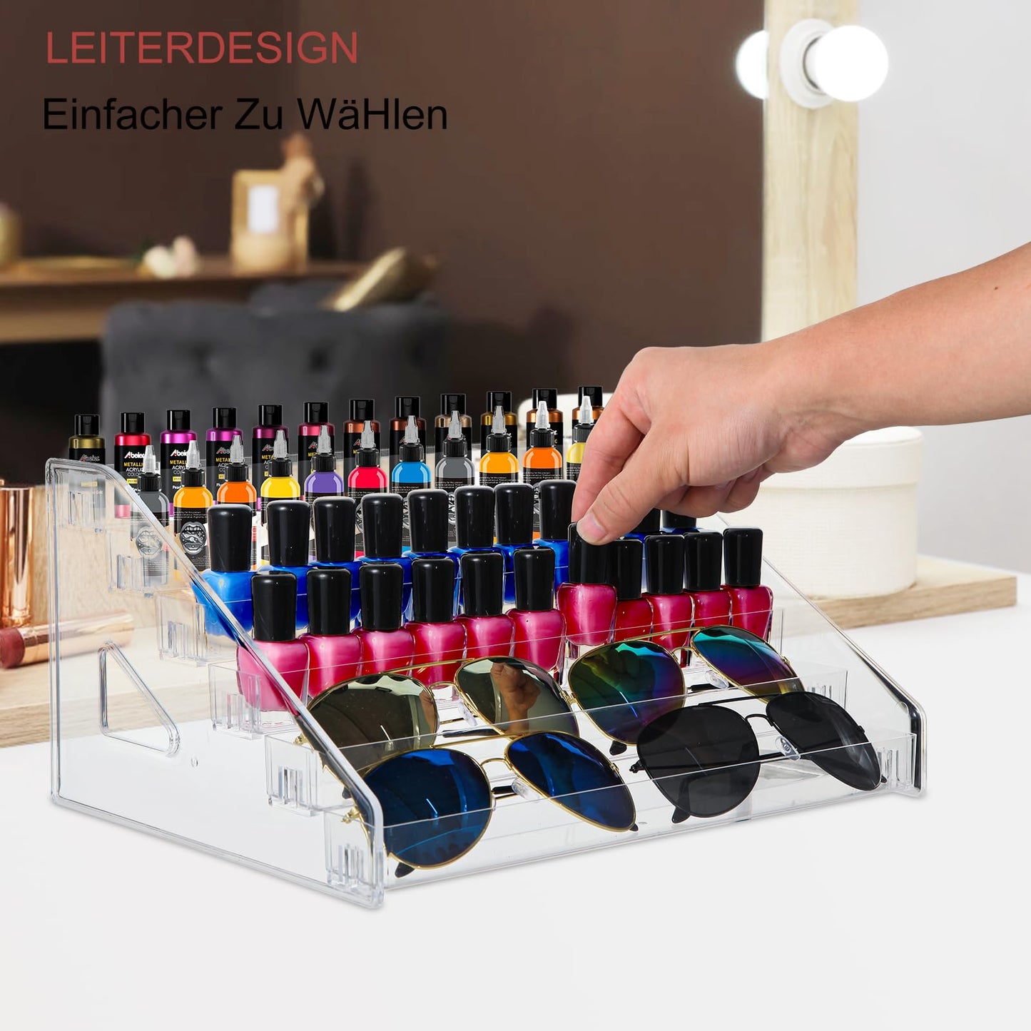 AusDaur Nagellack Aufbewahrung Organizer Regal, 6-Tier Klar Farbständer, Halter für Miniaturfarben, Gel-Nagellack, ätherischen Ölen und Sonnenbrille, erfüllt Künstler und Schönheitsbedürfnisse