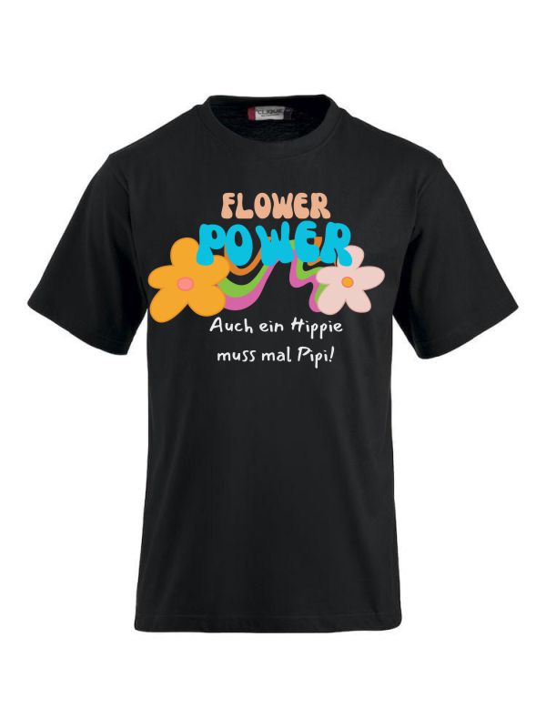 Funshirts bedrucken mit Spruch - Flower Power auch ein Hippie muss mal Pipi! Rot