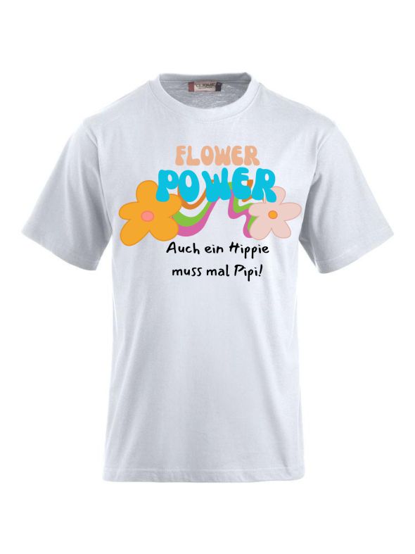 Funshirts bedrucken mit Spruch - Flower Power auch ein Hippie muss mal Pipi! Rot