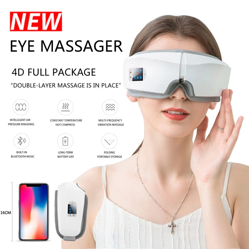 Augenmassagegerät 4D Smart Airbag Vibrations-Augenpflege-Instrument Hot Compress Bluetooth Eye Massage Glasses Fatigue Pouch & Wrinkle