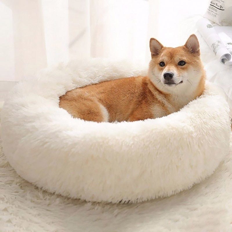Long Plush Dog Bed Cushion Large Dogs Bed House Pet Round Cushion Bed Pet Kennel Super Soft Fluffy Comfortable for Cat Dog House - WERBE-WELT.SHOP