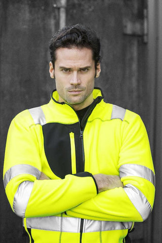 Projob Herren Arbeitssicherheits Jacke aus Polarfleece mit Softshell Elementen und ISO 20471 KLASSE 3/2 Zertifizierung - WERBE-WELT.SHOP