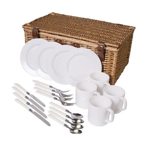 QualityTime Picknickkorb aus Weidenholz mit Picknickaccessoires für 4 Personen - WERBE-WELT.SHOP