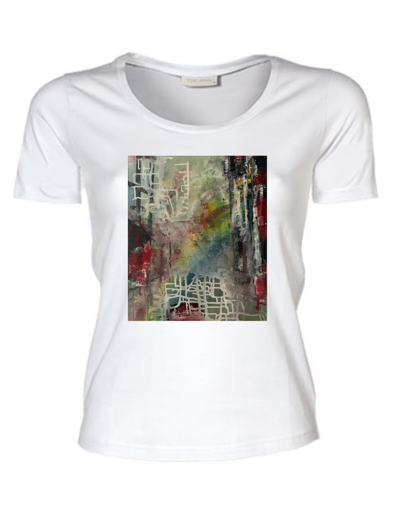 Stadt über dem Regenbogen - Stretch-T-Shirt für Damen - Damen T-Shirt bedrucken