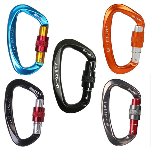 XINDA 25KN Mountaineering Caving Rock Climbing Carabiner D Shaped Safety Master Screw Lock Buckle Escalade Equipement - WERBE-WELT.SHOP