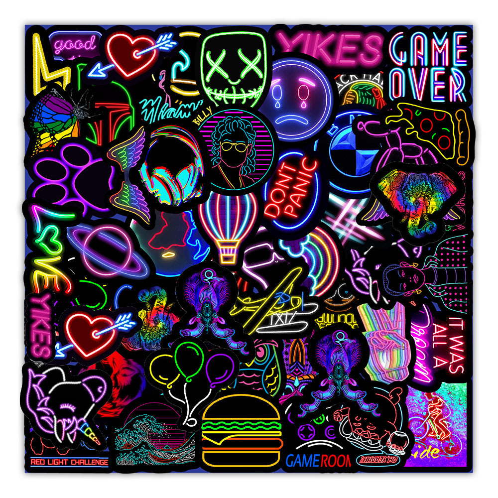 Aufkleber im Cartoon Stil, Neon Graffiti Aufkleber für Auto, Gitarre, Motorrad