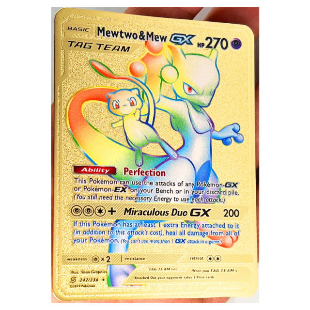 Pokemon 27 Styles New Mewtwo GX MEGA Gold Metal Card Super Game Collection Anime Cards Toys for Children Christmas Gift