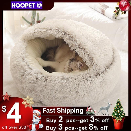 HOOPET neuen Stil Haustier Hund Katze Bett Runde Plüsch Katze warmes Bett Haus weich lange Plüsch Bett für kleine Hunde für Katzen Nest 2 in 1 Katzenbett - WERBE-WELT.SHOP