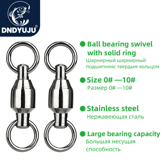 DNDYUJU 50/100pcs Heavy Duty Ball Bearing Fishing Connector Rolling Swivel Stainless Steel Solid Ring Fishing Accessories