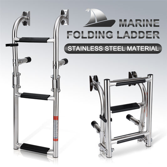 Boat Accessories Marine 3 Steps Foldable Ladder Stainless Steel Non Slip Pontoon Ladders W/ Rubber Grips