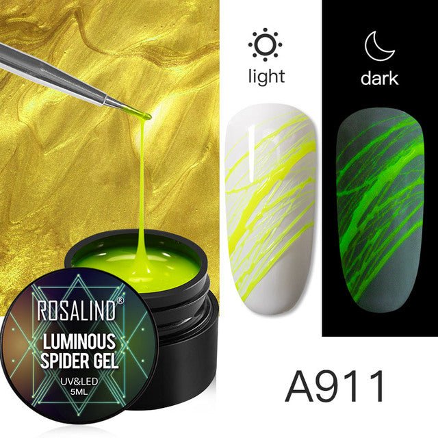 ROSALIND Spider Line Nail Polish Gel Spider UV Paint Gel Hybrid Varnishes Luminous Web Stickers Soak Off Top Coat For Manicure