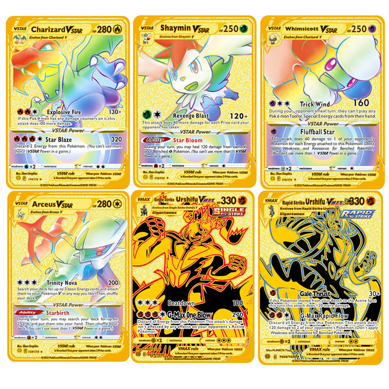 Pokemon 27 Styles New Mewtwo GX MEGA Gold Metal Card Super Game Collection Anime Cards Toys for Children Christmas Gift